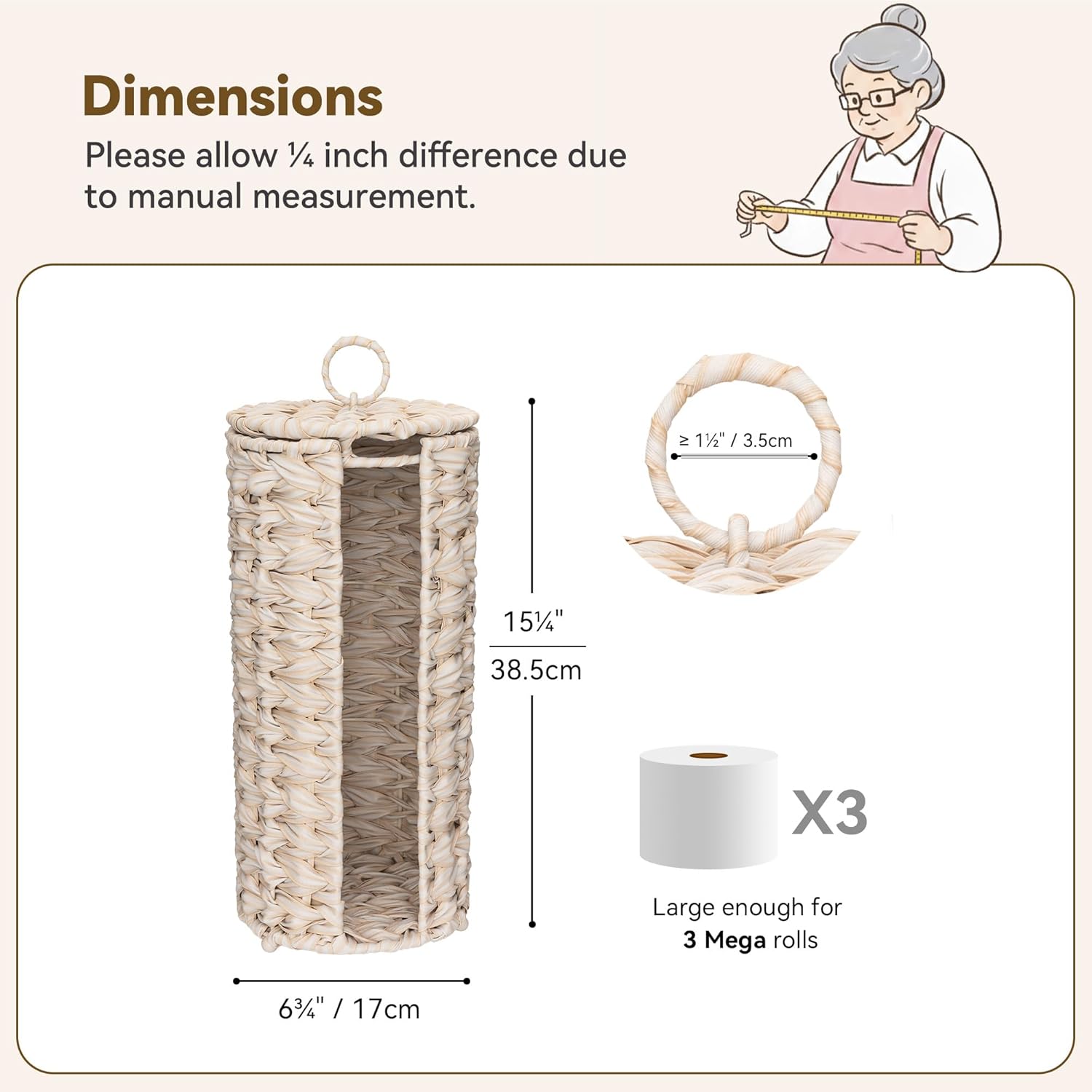 GRANNY SAYS Toilet Paper Storage Holder, Bathroom Toilet Paper Holder Stand, Woven Bathroom Baskets for Bathroom, Free Standing Organizer for Bathroom Storage - Image 7