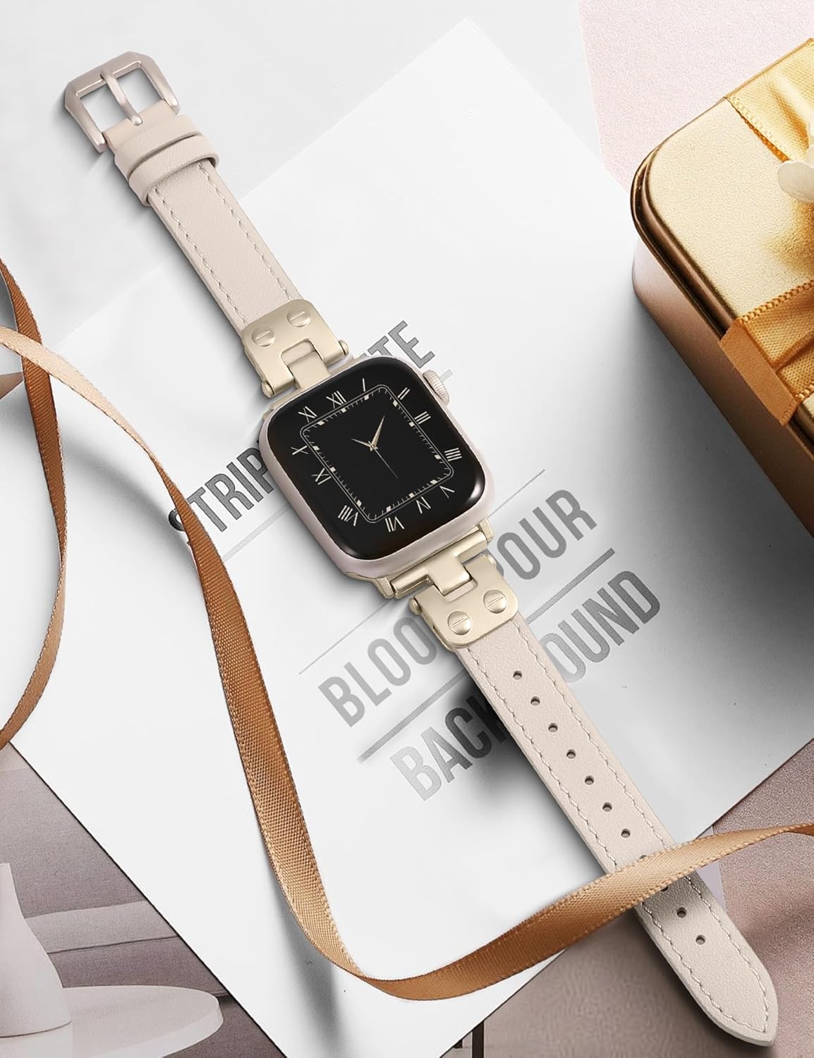 Minyee Slim Leather Band Compatible with Apple Watch Bands 38/40/41/42/44/45/46/49mm Women, Dressy Thin Soft Leather Strap with Tapered Metal Buckle for iWatch Series 11 10 9 8 7 6 5 4 SE/Ultra 3 2 1 - Image 4