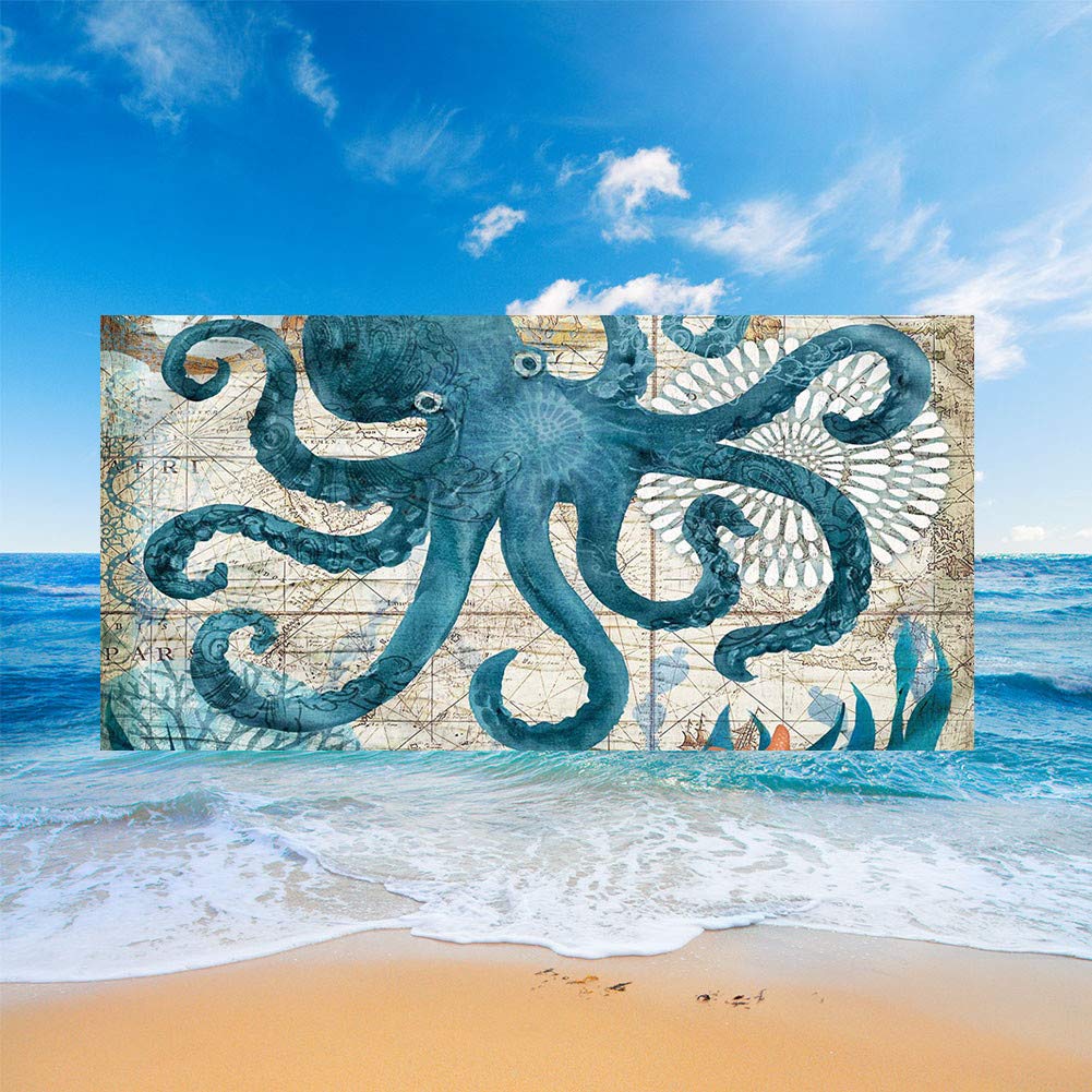 Fansu Women's Blue Octopus Beach Towel Microfibre Large, Ocean Animal Print Microfibre Towel Lightweight Adults & Kids Travel Towel Quick Dry Summer Bath Towel For Travel Beach Swim (,150X180cm)