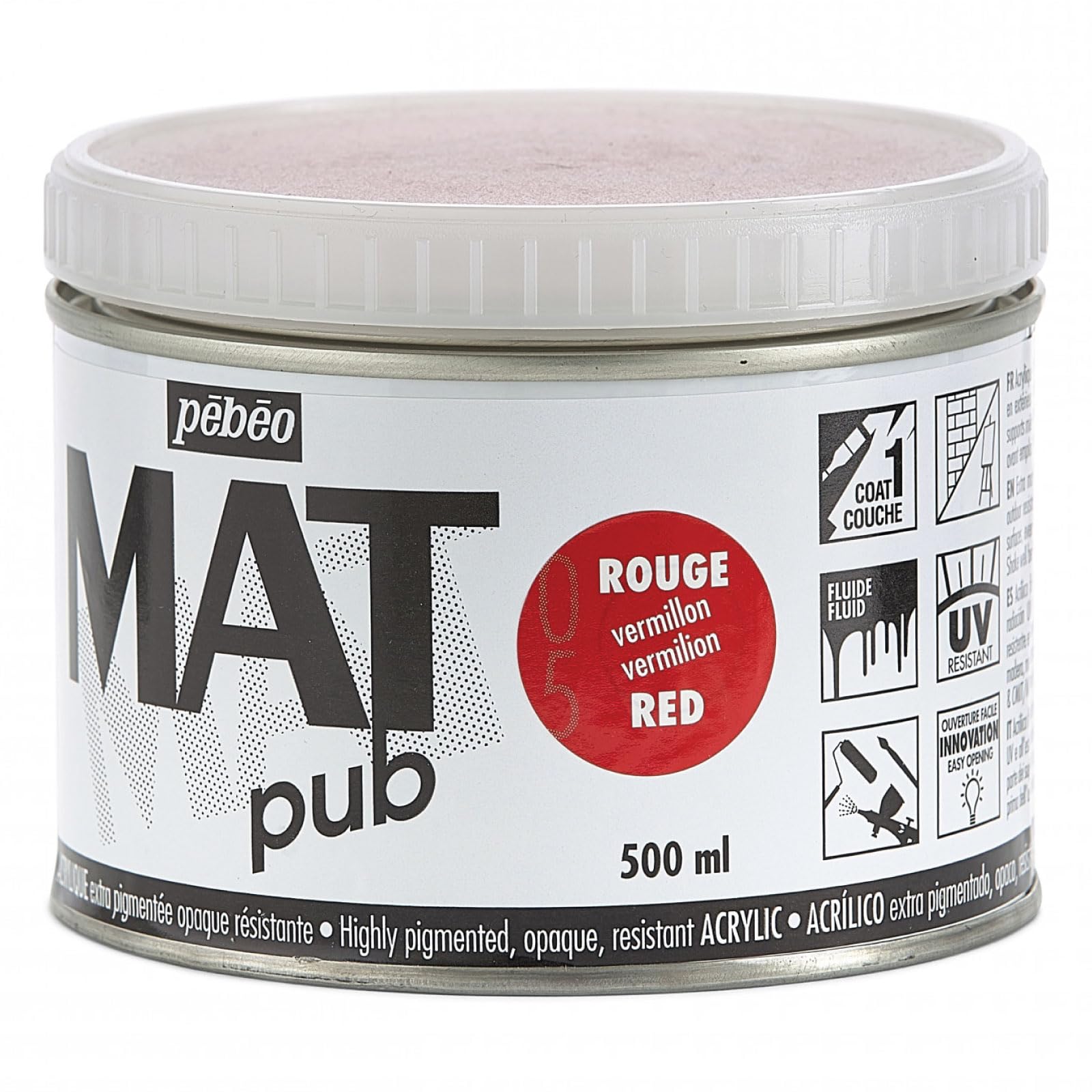 Mat Pub 500ml Red Vermillion, Vermillion Red, 500 ml (Pack of 1) - Image 4