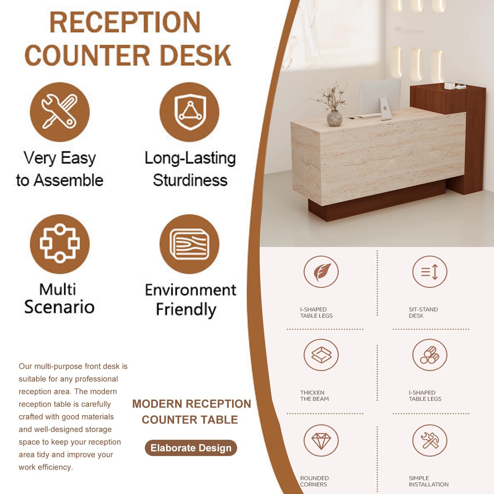 Scrivania da reception in legno, con cassetto chiudibile a chiave, tavolo da ufficio per casa e ufficio, 150 cm, elegante soluzione di archiviazione per reception e soggiorno