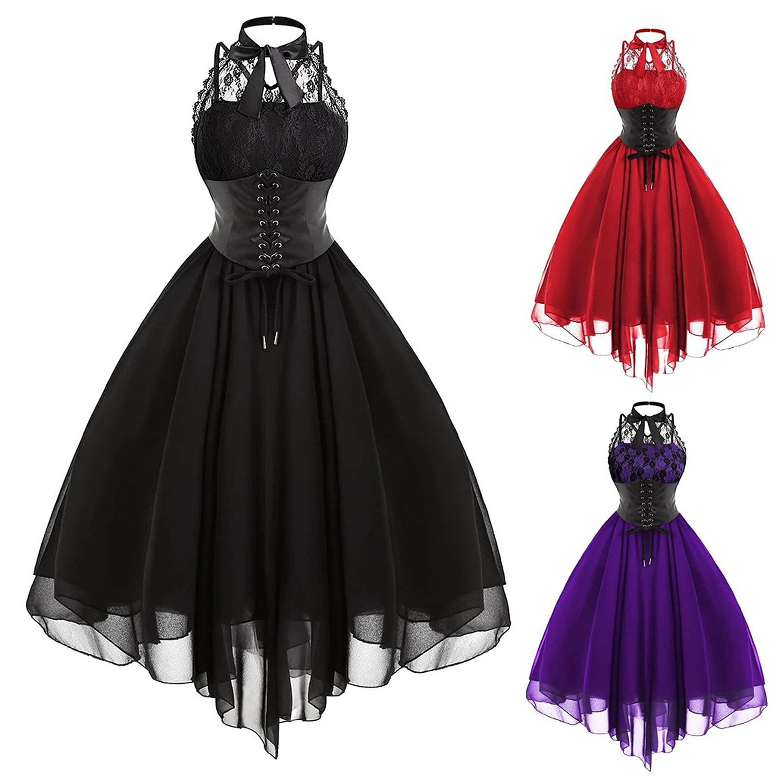 Robe corset sans manches en dentelle pour femme style gothique années 80, pour costume, cocktail