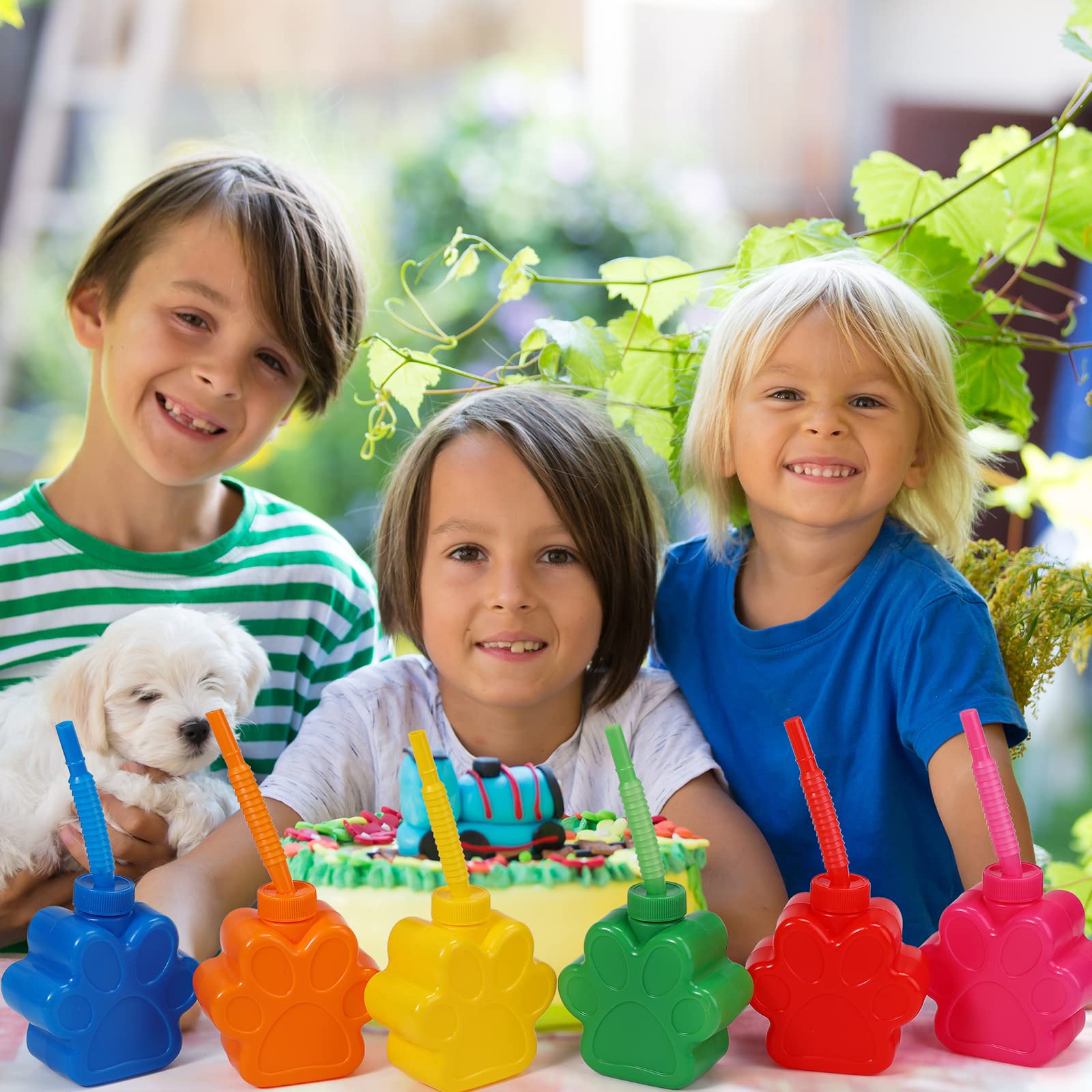 Lot de 12 gobelets en plastique avec couvercles en forme de patte de chien pour enfants, animaux domestiques, accessoires de fête d'anniversaire (283,5 g)