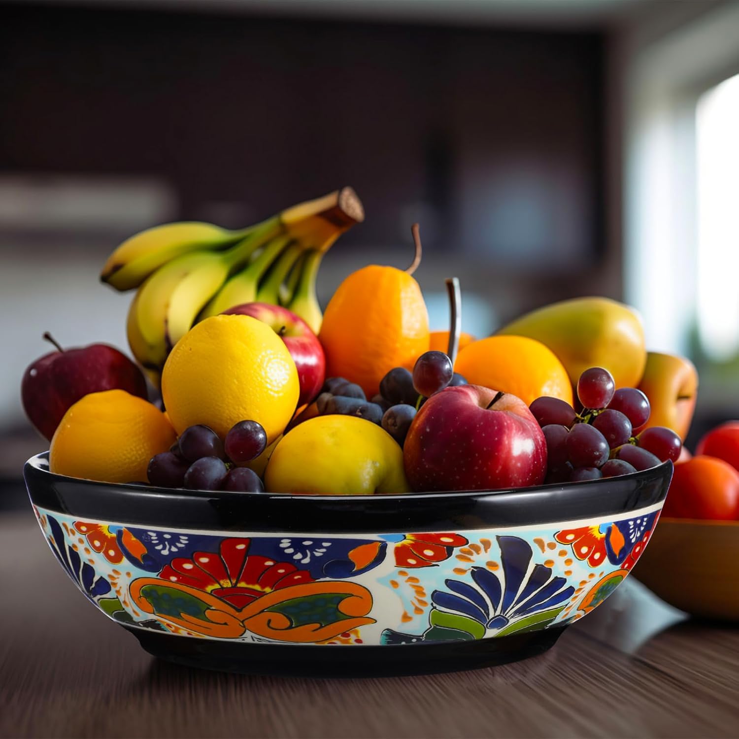 1 Pcs Talavera Mexican Pottery Large Serving Bowl Handpainted Ceramic Talavera Salsa Bowls for Fruit Pasta Salad Party Kitchen Bakeware