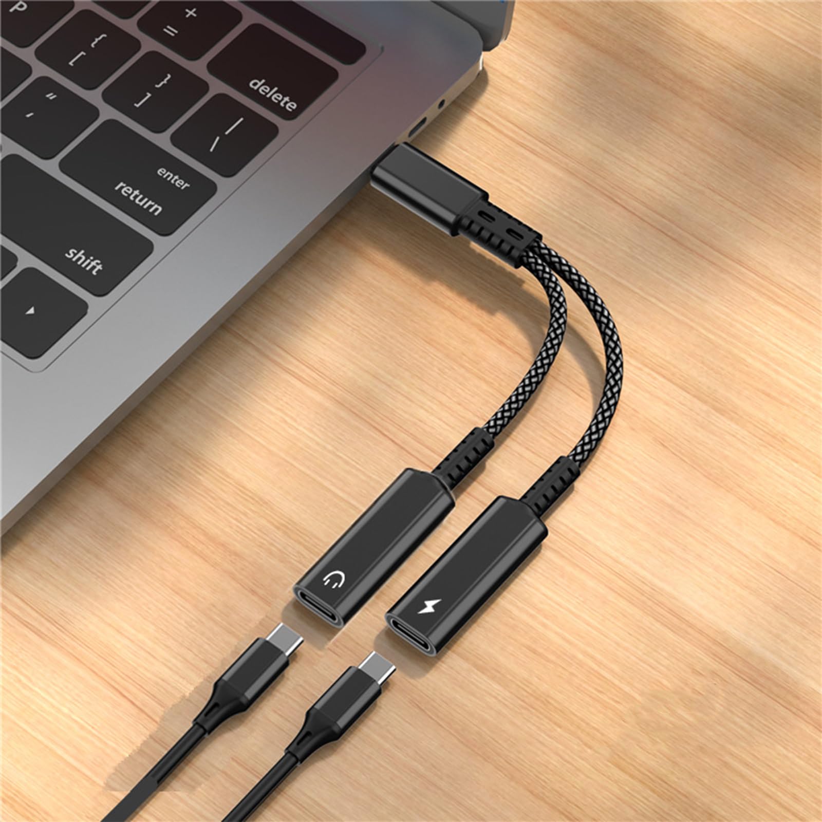 Podwójny adapter USB C 2 w 1, ładowarka i słuchawki audio, kompatybilny z Samsungiem, Huawei, Pixel, OnePlus, Wytrzymały i przenośny kabel TPE (Dual USB C)