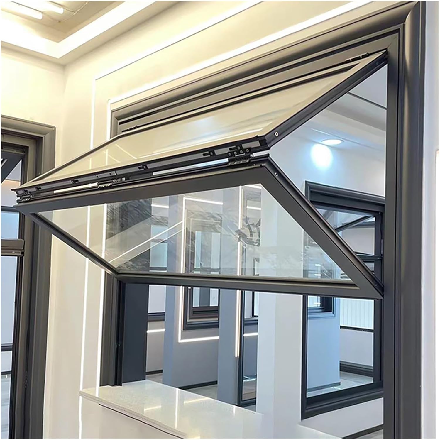 Concession Window Aluminum Alloy Food Truck Service with Horizontal Sliding Screen Windows,Aluminum Frame Concession Window with Tempered Glass for Food Truck Double Hung Design Black 30x38i