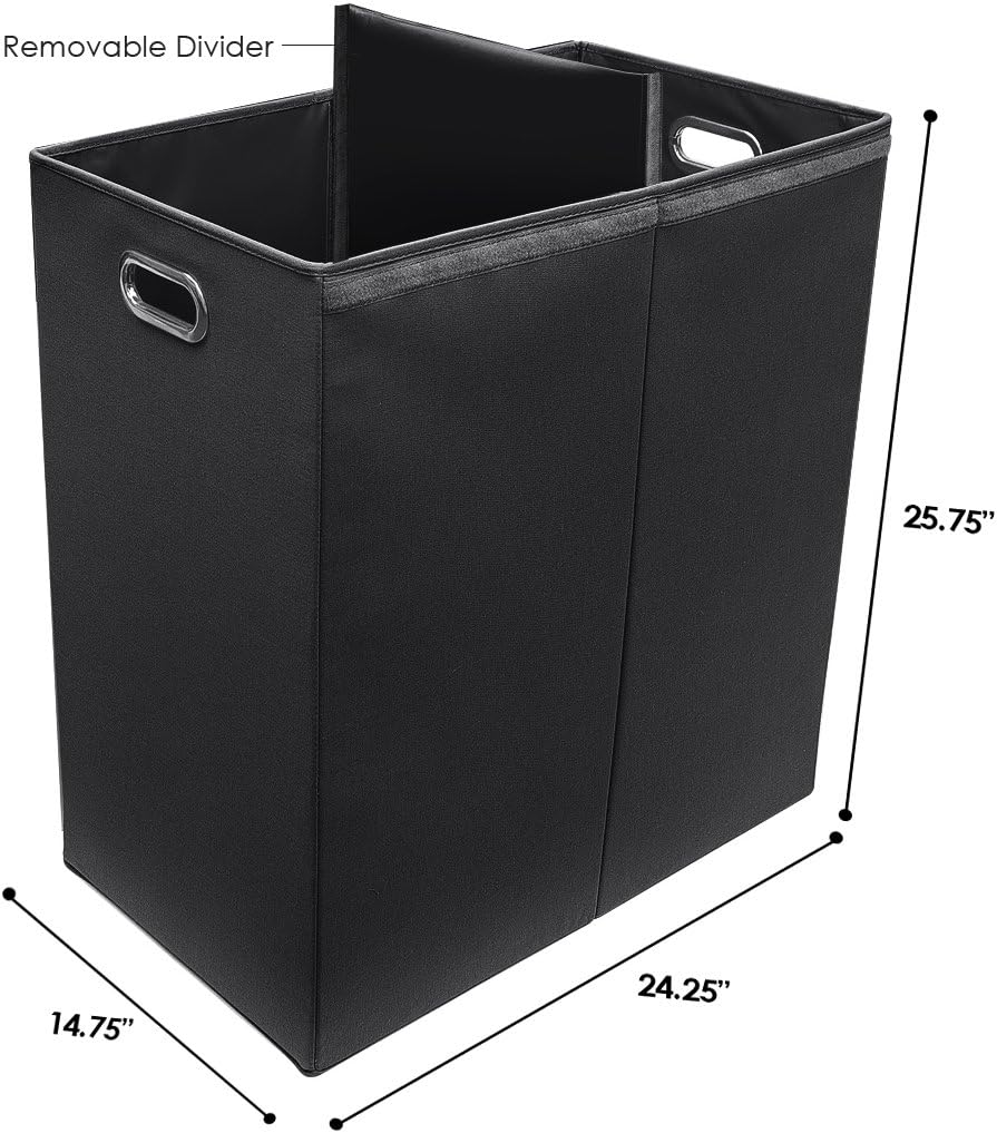 Sorbus Laundry Hamper with Lid Closure – Foldable Double Sorter Detachable Cover and Divider, Built-in Handles for Easy Transport, Black