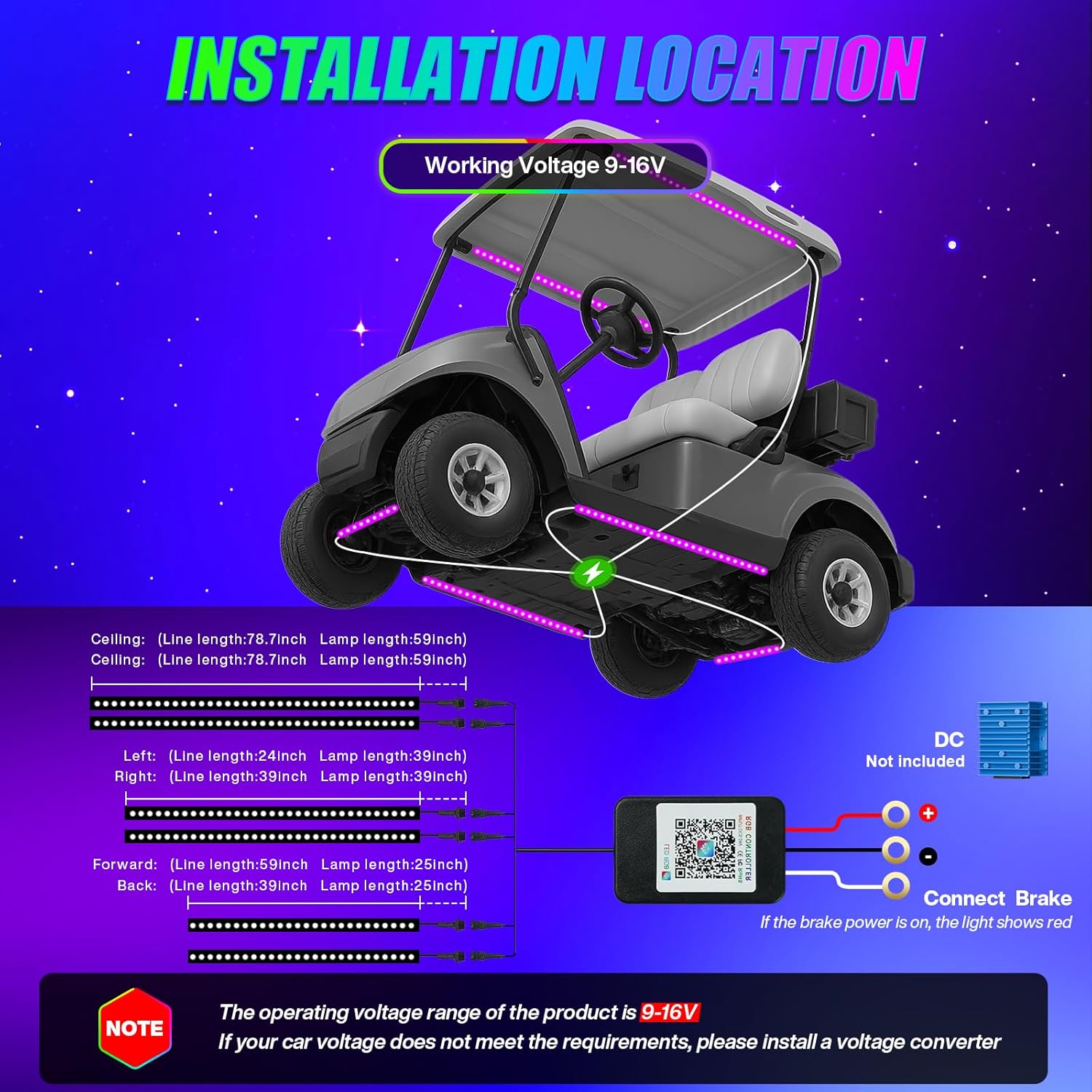 Golf Cart Underglow Light Strip Kit, 9-16V Input Underbody Light Kit for EZGO Club Car Yamaha (6PCS-Golf Cart Underglow Light Strip Kit)