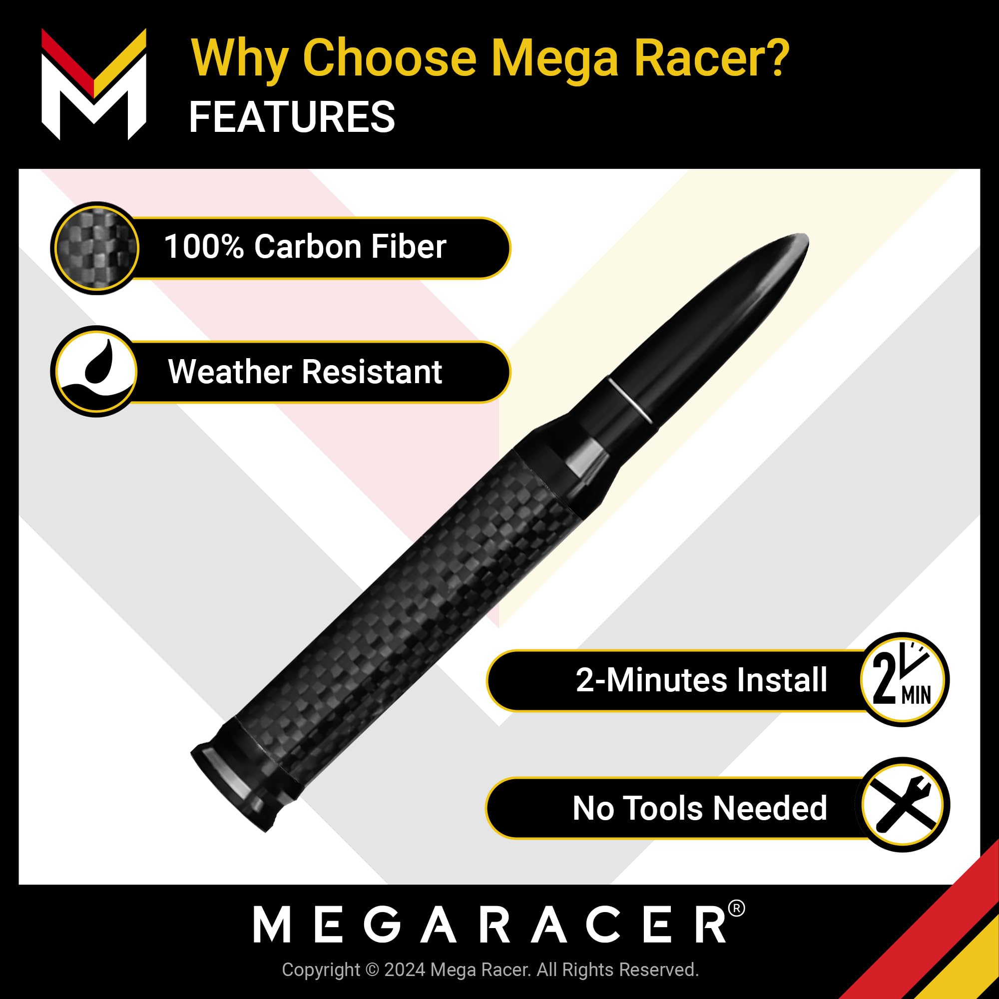 Carbon Fiber 50 Cal Bullet Antenna for Truck | Ford F150 RAM Silverado 1500 GMC Sierra Jeep Wrangler Tundra & More | Antena para Carro | Car Antenna Replacement | Truck Accessories | 5.5 Inch