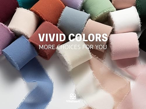 Miniatura 6 de Vitalizart Cinta de seda de gasa blanca de 1.5 pulgadas x 21 yardas, cintas hechas a mano con bordes deshilachados para invitaciones de boda, ramos