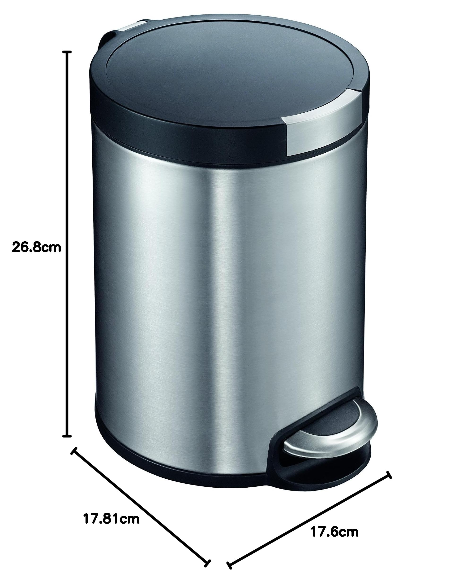 EKO VB 922505 Trittmülleimer mit Kunsttoffinneneimer, 5 L, mattedelstahl