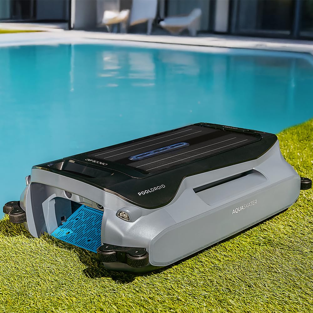 Cecotec Robot Pulitore Piscina Senza Fili Conga Pooldroid AquaSkater, Per Superficie e Linea di Galleggiamento, Carica Solare, Autonomia 16h, Cestello 4.5L, Filtro da 187.5 μm, Navigazione Sensori