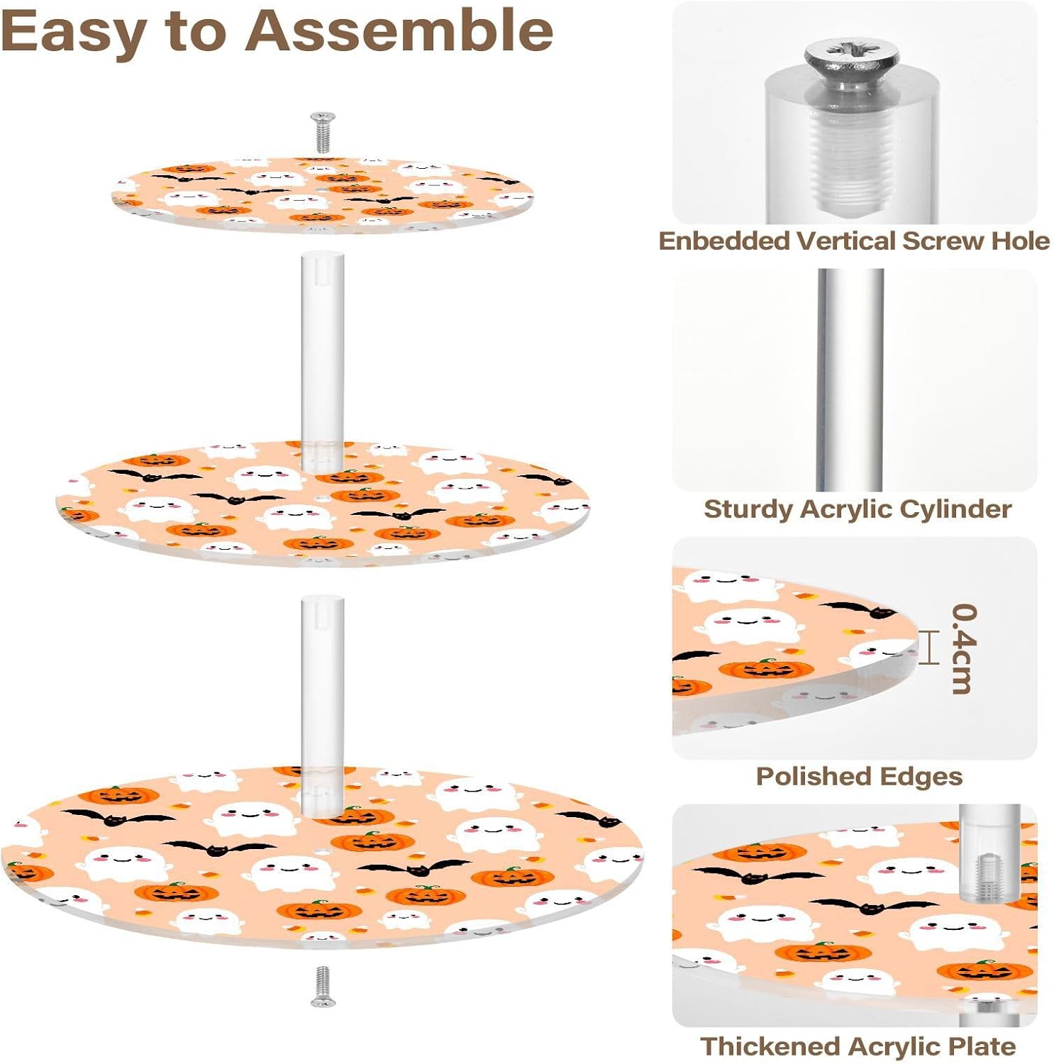 Ghost Pumpkin Bats Halloween 3 Tier Acrylic Cupcake Stand, Cupcake Stand for 34 Cupcakes for Weddings, Christmas,Holidays,Parties,Birthday,Printed Cupcake Tower 23301655