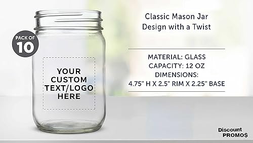Miniatura 4 de DISCOUNT PROMOS Tarros de vidrio decorativos personalizados de 12 onzas, juego de 10, tarros de vidrio para avena durante la noche, dulces, frutas,