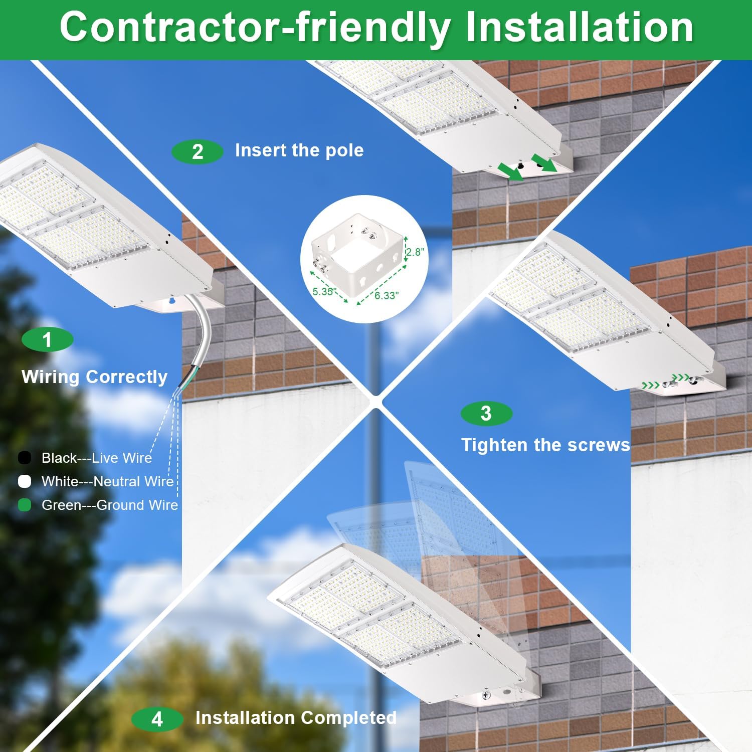 480V 150W LED Parking Lot Light, 21000LM(140lm/w) 5000K White LED Shoebox Area Light(500W MH/HPS Equiv.) with Yoke Mount, Dimmable Outdoor Commercial Street Lighting Fixture, IP65 UL&DLC Listed