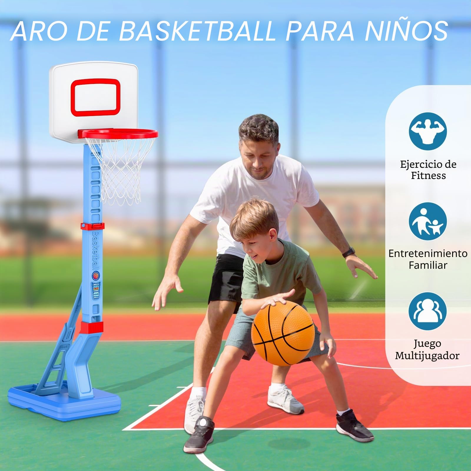 Canasta Baloncesto Infantil, Altura Ajustable 70-138 cm,Mini Canasta de Baloncesto para Interior y Exterior,Regalos Cumpleaños para niños de 3 a 8 años-Azul
