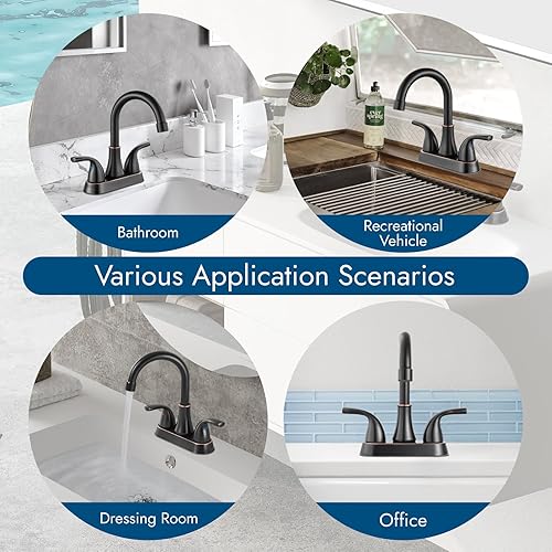 Miniatura 7 de Cinwiny Grifo de lavabo de baño de 4 pulgadas, grifo mezclador de lavabo de doble agujero, boquilla giratoria de dos manijas, montaje en cubierta de