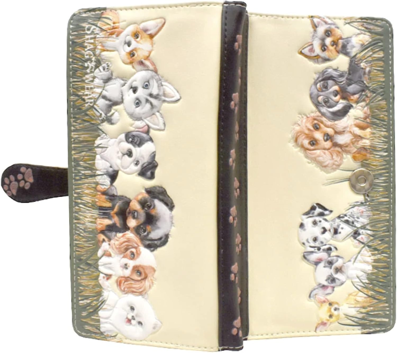 Shag Wear Puppy Dog Love Large Animal Wallet for Women and Teen Girls Vegan Faux Leather Beige 7" - Image 2