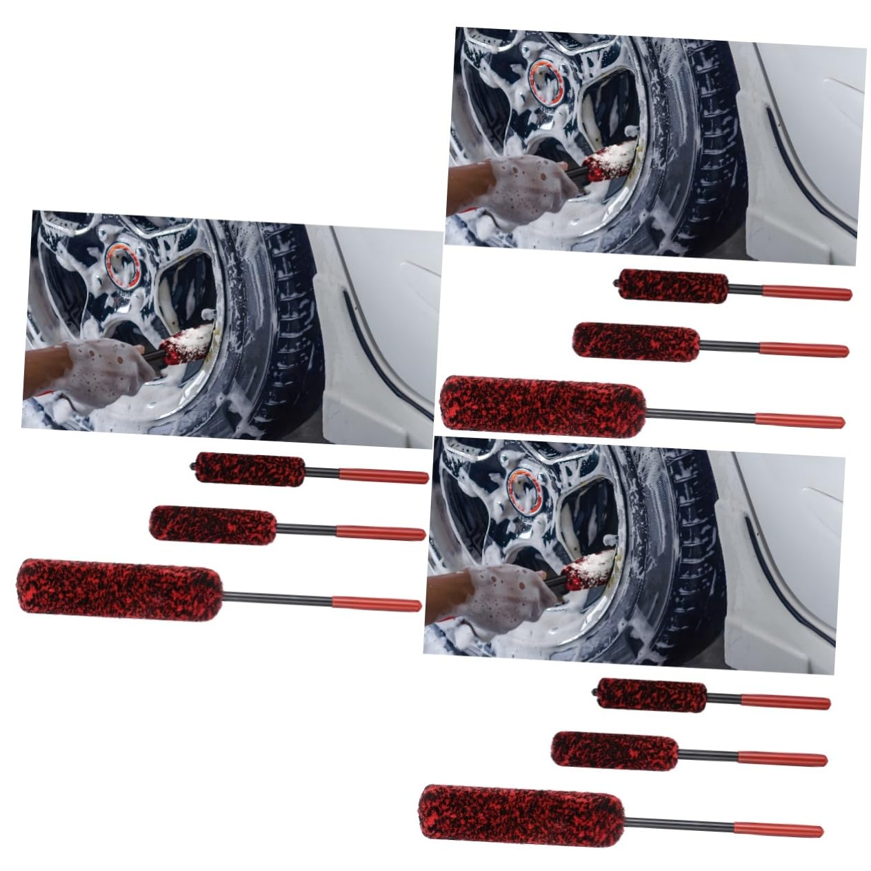 Zerodeko 3 Set Spazzola per Pneumatici Pieghevole Spazzola per La Pulizia Automobile Macchia Accessori Strumenti di Pulizia Lavaggio Spazzole Circolari Lungo Ruota Rosso Plastica 3 Pezzi*3