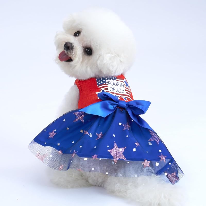 Vestido para Cachorro e Gato XPUDAC com Tule, Estampa de Estrelas e Laços, XS