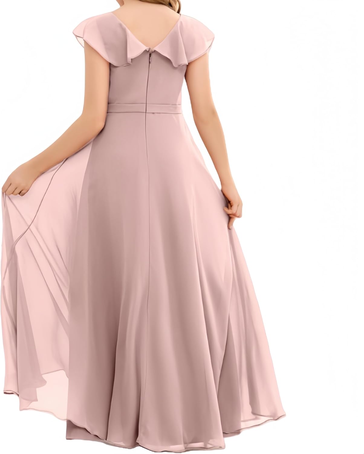 Junior Bridesmaid Dresses Chiffon Flower Girl Dress Girls Spaghetti Straps Party Pageant Gown Off-Shoulder