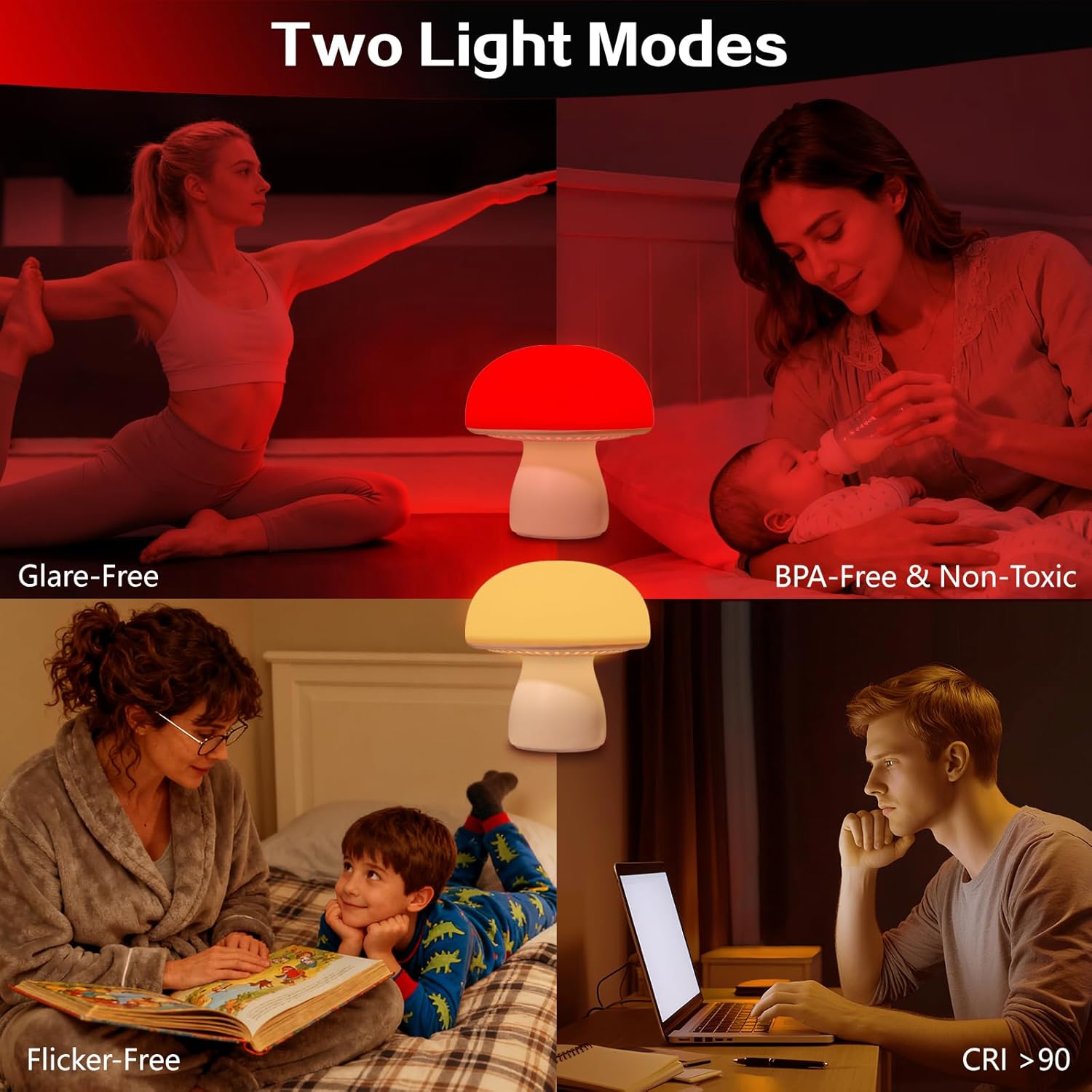 PowerTalk 670nm Red Light Lamp for Bedroom Sleep, Dimmable Mushroom Red Night Light with Timer, Remote & Touch Control for Baby Kids Adults - Portable and Rechargeable[2026 Upgrated Red Light Therapy]