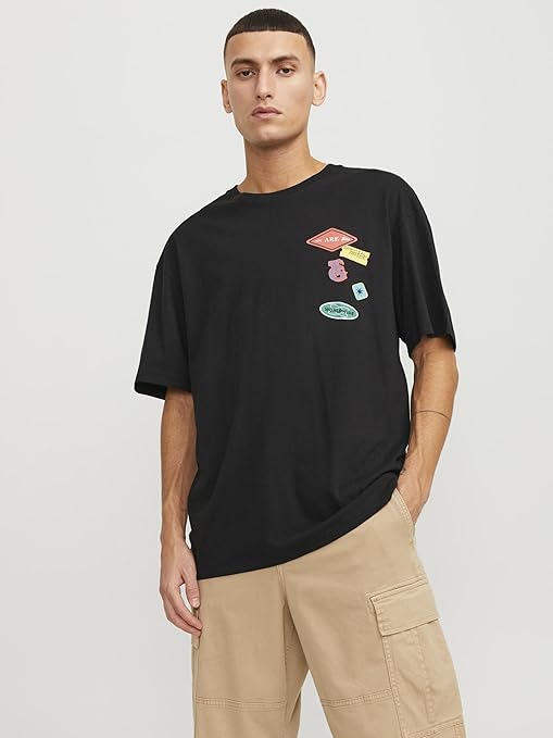 Jack & Jones GARNER SS CREW NECK - T-shirt Con Stampa - Black/nero