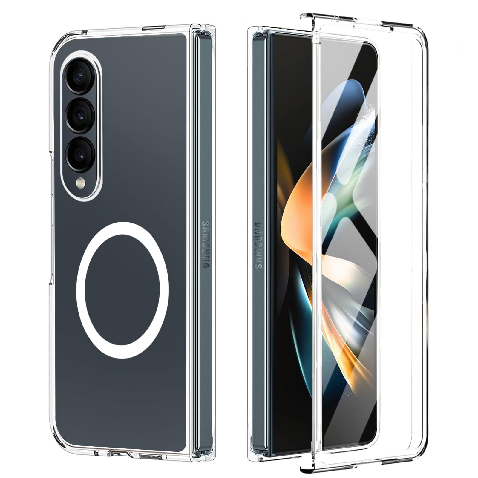 Deekeewe for Samsung Galaxy Z Fold 4 Magnetic Clear Case with Screen Protector,Slim Fit Hard PC Anti Yellowing Anti-Scratches Protective Phone Case
