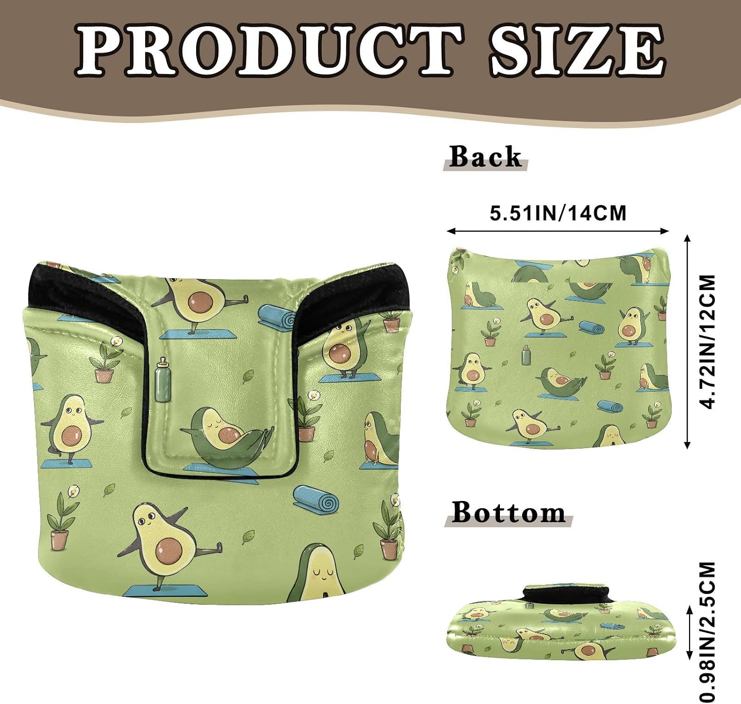 ALAZA Avocado Yoga Pattern Mallet Putter Cover Headcover Magnetic Golf Head Covers Headcovers Club Protective Equipment for Scotty Cameron Odyssey Two Ball Taylormade image 4