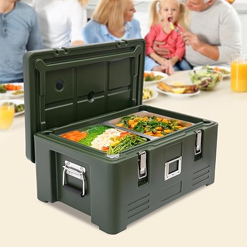 Miniatura 5 de Transportador de alimentos aislado, caja caliente de 31.7 cuartos para catering, catering comercial, calentador de sopas, 2 sartenes de acero