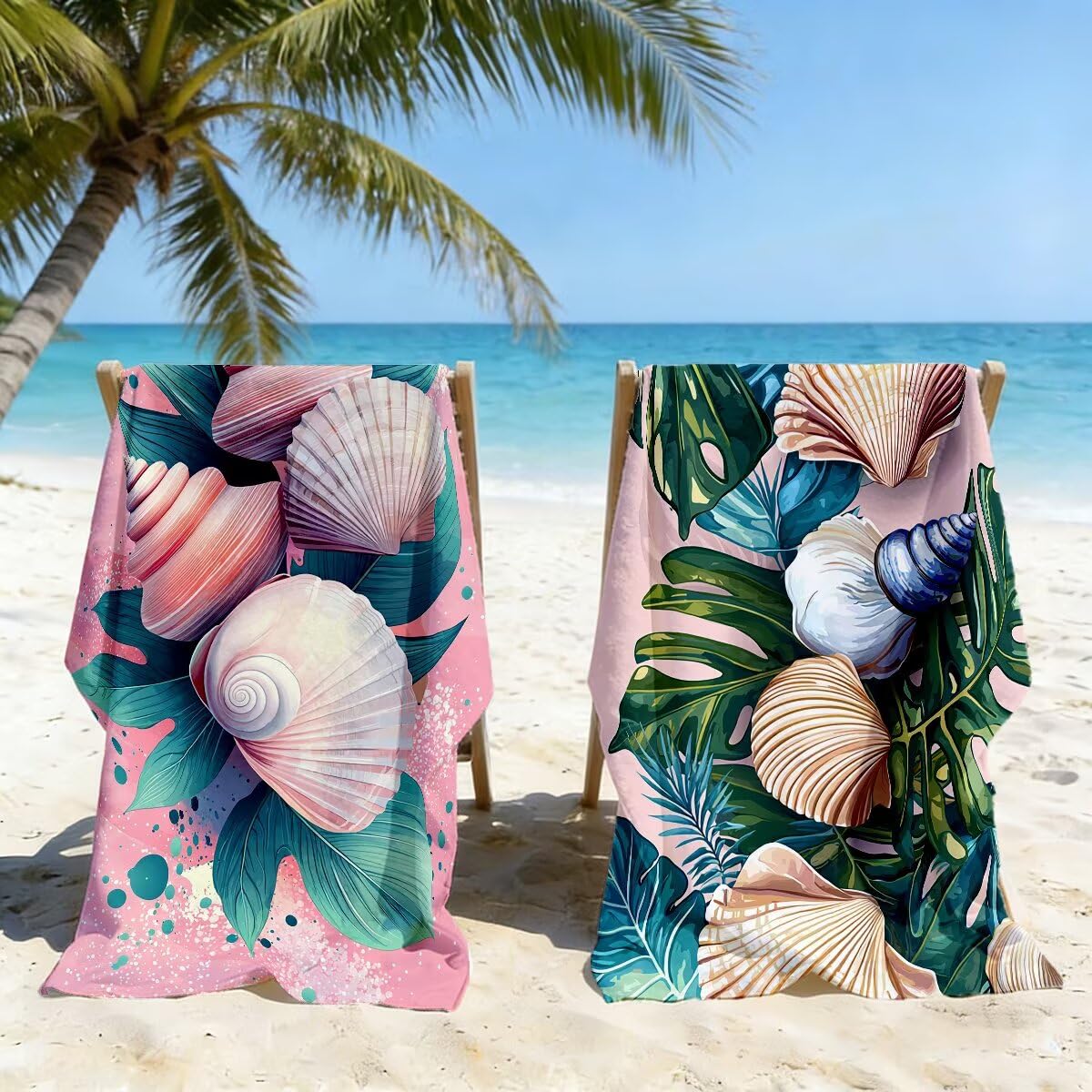 Ręcznik plażowy z mikrofibry, zestaw 2 dużych ręczników kąpielowych 100 x 200 cm, szybkoschnący ręcznik kąpielowy z muszli, ręczniki plażowe, sportowe ręczniki z mikrofibry do podróży -4854