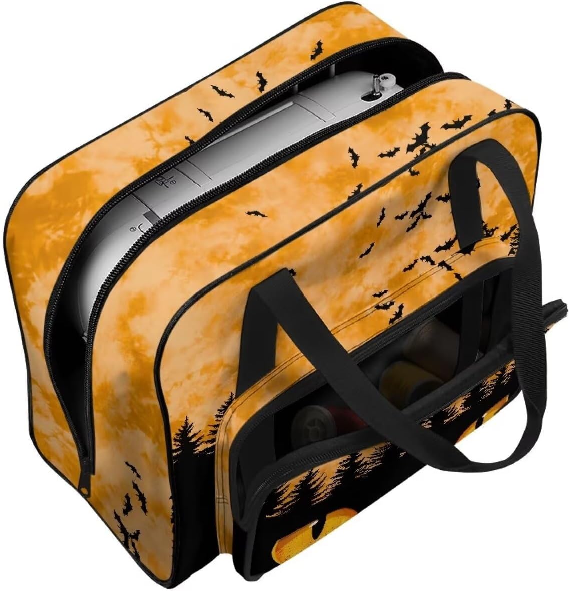 Halloween Bat Sewing Machine Carrying Case Portable Padded Sewing Machine Storage Bag Dust Cover with Pockets for Standard Sewing Machine (Bag Only)