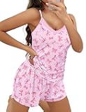 Pajama Sets for Women 2 Piece Soft Lingerie Sleepwear Cute Print Cami Pj Shorts Set Lace Nightwear
