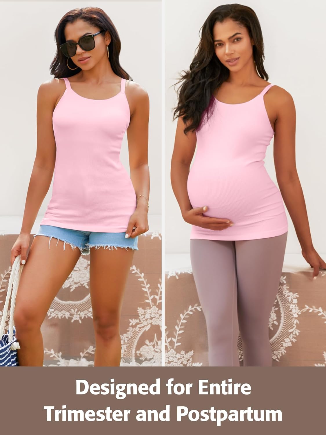 ATTRACO Women's Maternity Tank Tops with Built in Bra Seamless Y Back Side Ruched Pregnancy Tank Top - Image 9