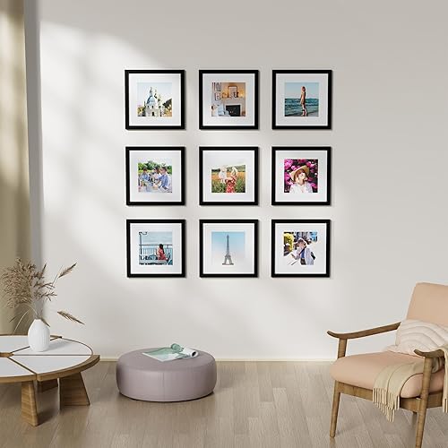 Miniatura 7 de Vittanly Marcos de fotos de 12 x 12 pulgadas para pared, para exhibir fotos de 8 x 8 pulgadas con paspartú o de 12 x 12 pulgadas sin paspartú,