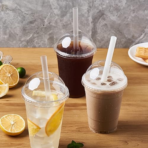 Miniatura 7 de FULING 100 juegos  Vasos de plástico transparente de 16 onzas con tapa de cúpula, sin BPA, PET transparente, desechables, vasos de plástico de 16