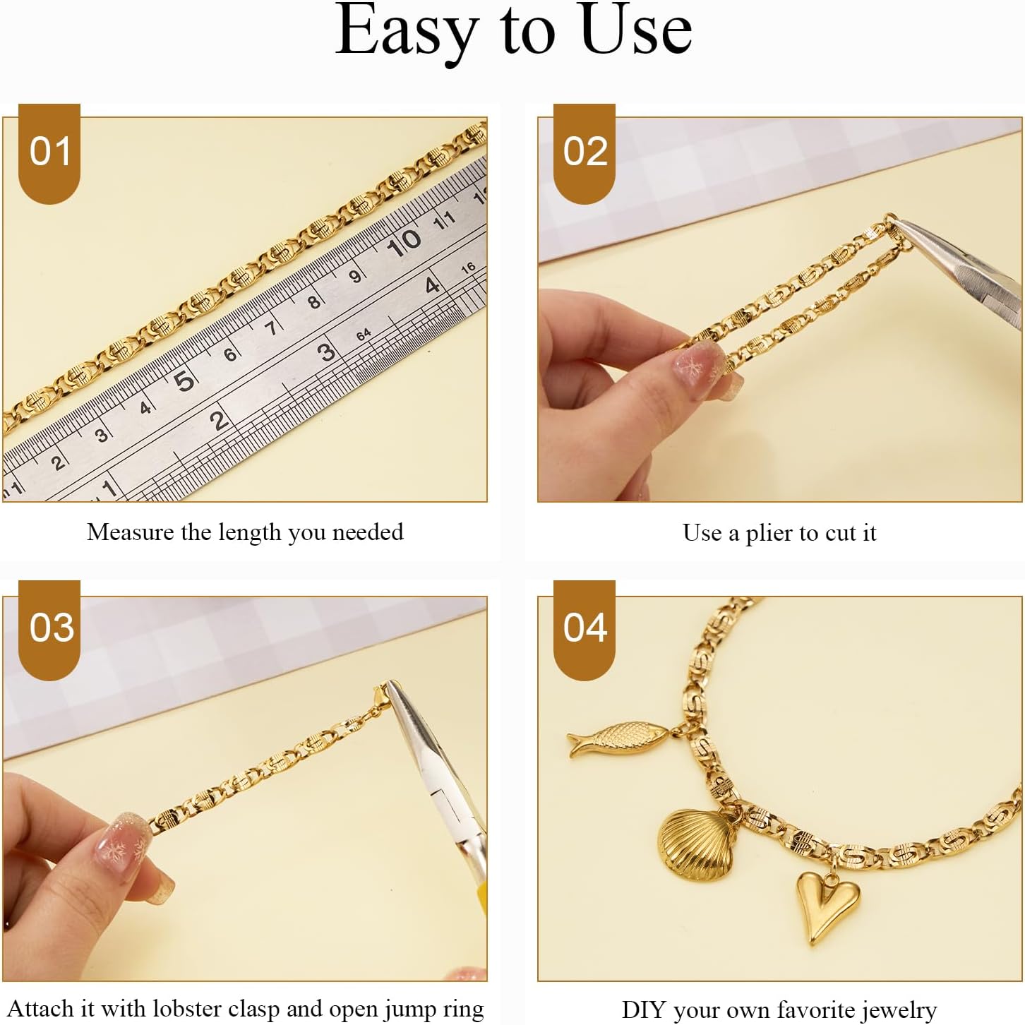 Jabogrii 5 Meters Gold Chain for Jewelry Making Stainless Steel Chain on Spool Craft Jewelry Making with Lobster Clasps and Jump Rings