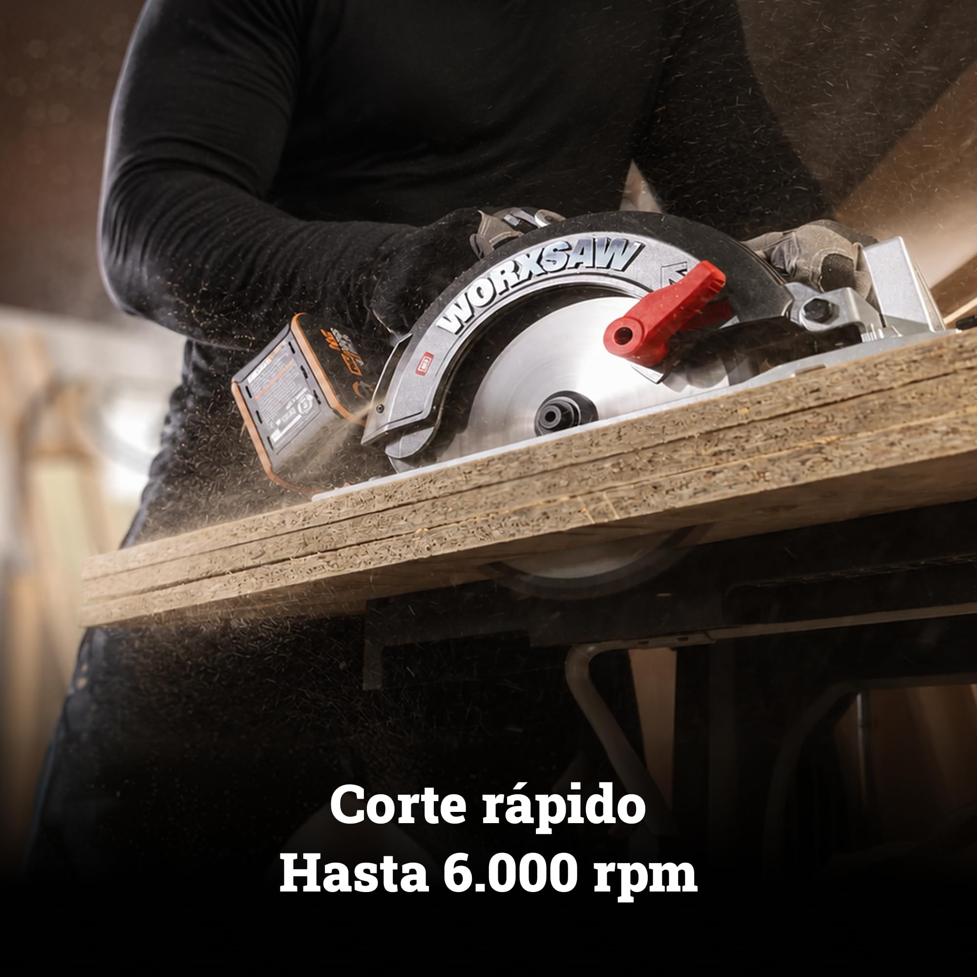 WORX WX533 Sierra Circular Brushless 40V 190mm, 70mm, 2x4Ah | Corte 90° 70mm / 45° 49mm, bisel 56°, freno eléctrico, luz LED, gancho vigueta, disco TCT 24T, bolsa incluida