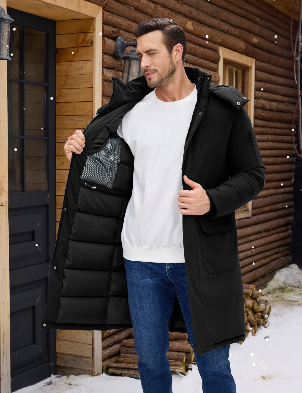 TOMEEK Chaqueta Hombre Invierno Abrigo Largo Hombre Cálido Acolchada con Capucha Cremallera Parka Casual Chaquetas Cazadora Viento Abrigos Coat Chaquetón con Bolsillos