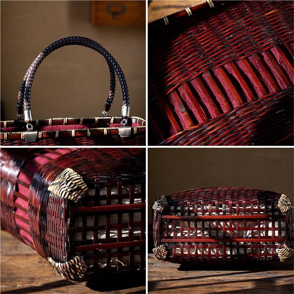 Kosze HHF, 1-pak, uchwyt, antyczna torba z bambusa, przenośny kosz do przechowywania w stylu chińskim, przechowywanie odzieży, 28 x 14 x 37 cm, 28 x 14 x 37 cm,B 28x14x37cm