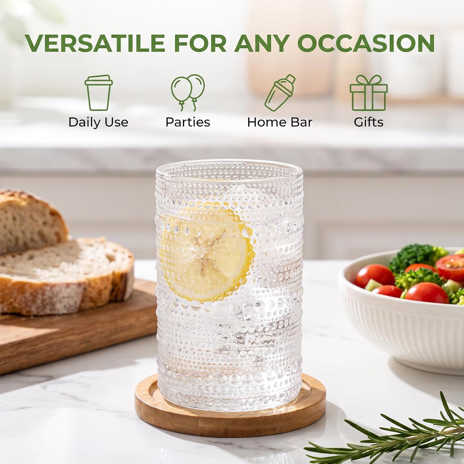 Hobnail Drinking Glasses Set of 2, Large 16 Oz Vintage Embossed Tumblers