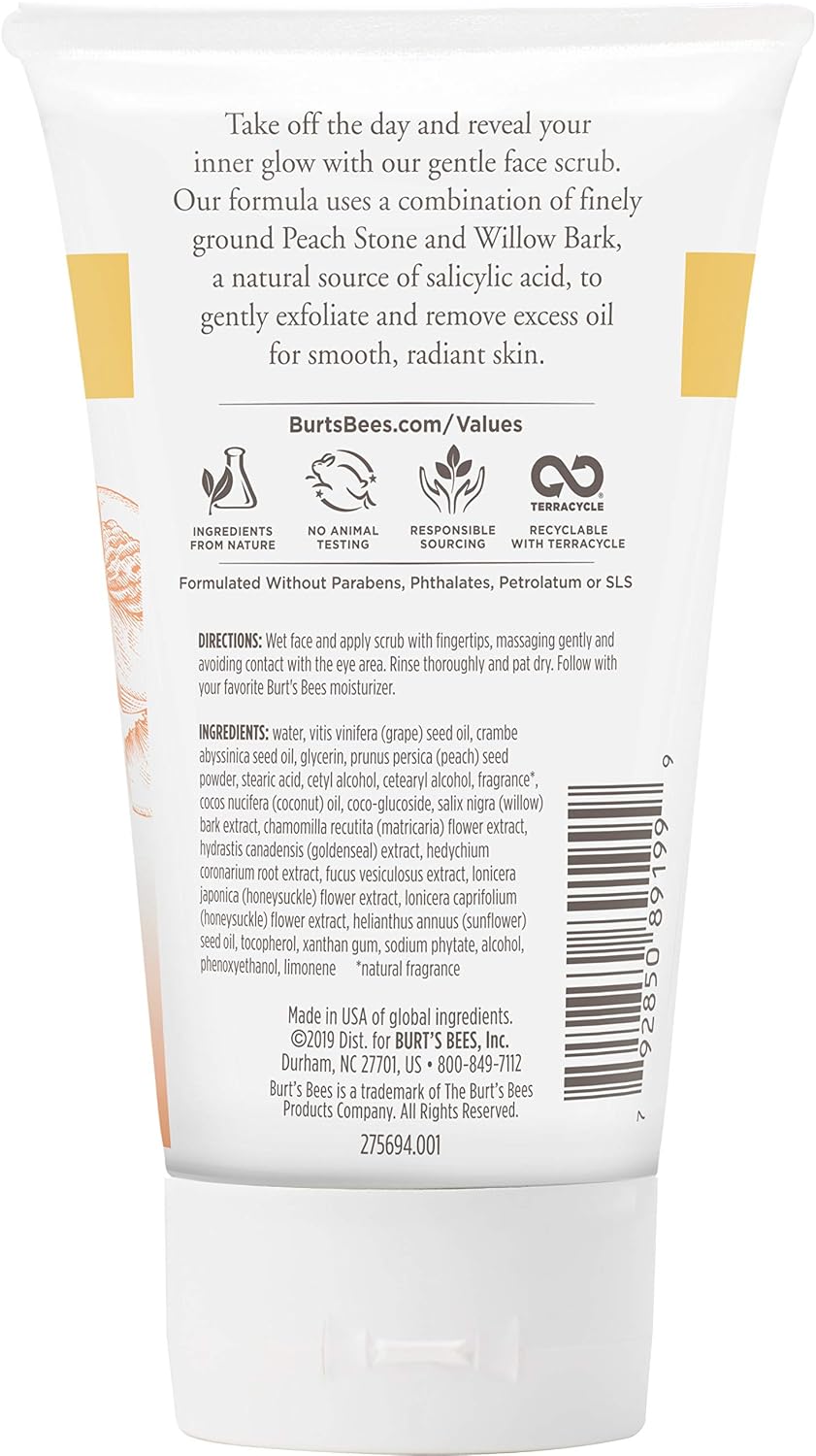 Burt's Bees Peach and Willow Bark Deep Pore Exfoliating Facial Scrub, Package May Vary, 4 Oz