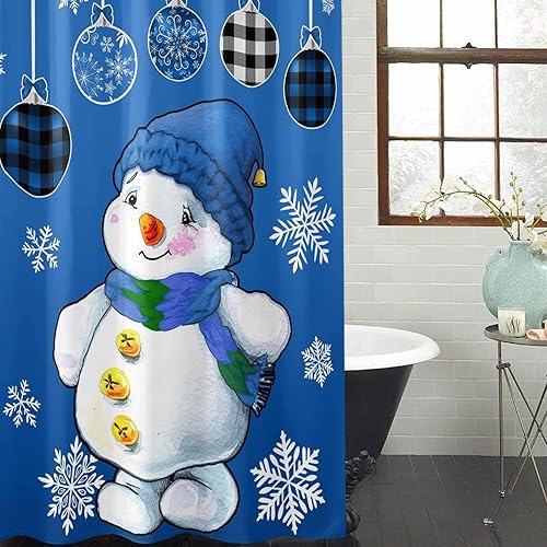 Miniatura 6 de Cortina de ducha de muñeco de nieve de Navidad, cortinas de ducha de muñeco de nieve azul para decoración de baño, bolas de Navidad de invierno con