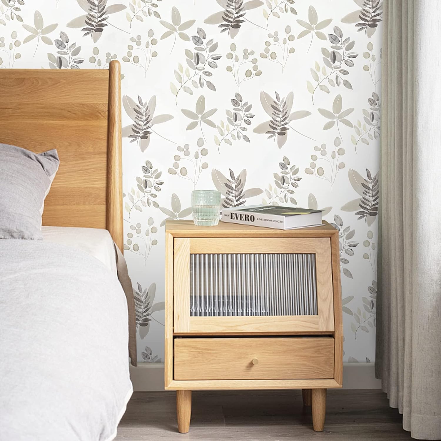 Caltero Beige Floral Peel and Stick Wallpaper - 17.3''98.4Ft Olive Eucalyptus Leaves Wallpaper Removable Floral Contact Paper for Cabinets Walls Liner