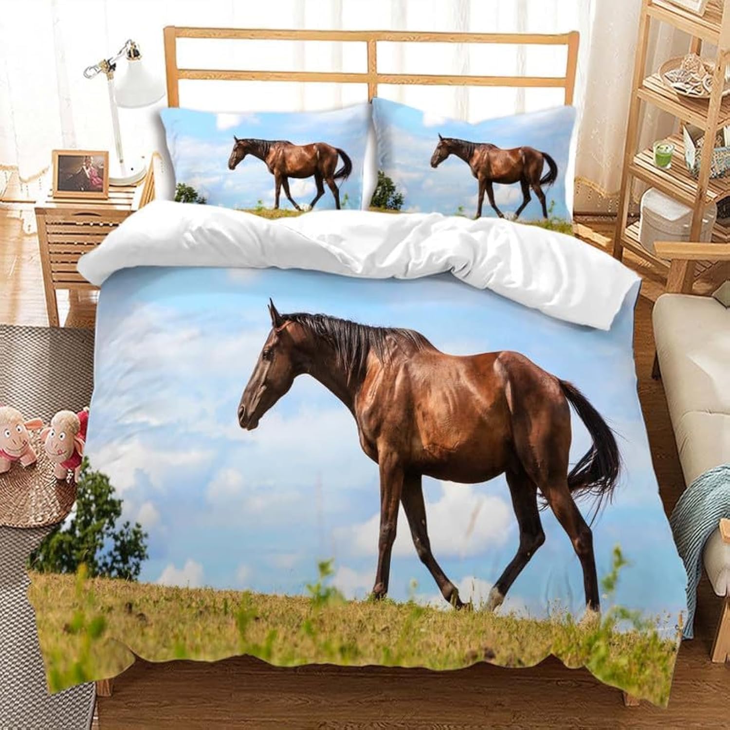 Housse de couette cheval de course 160x200 fini la couette qui glisse du lit
