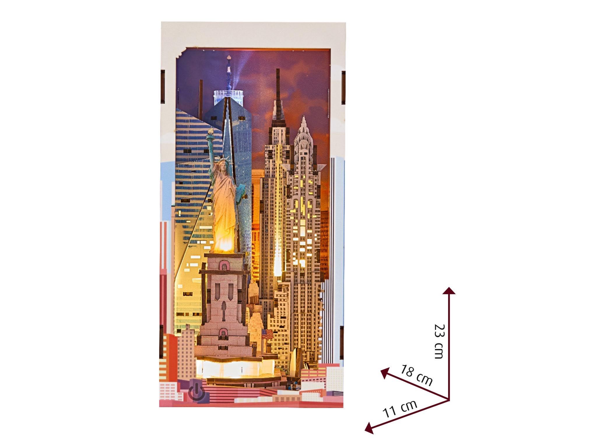 Revell Tiny Adventures New York | Book Nook Holzbausatz Diorama mit LED Beleuchtung | 23 cm Bücherregal Deko | lasergeschnittenes Stecksystem für Erwachsene ab 14 Jahren