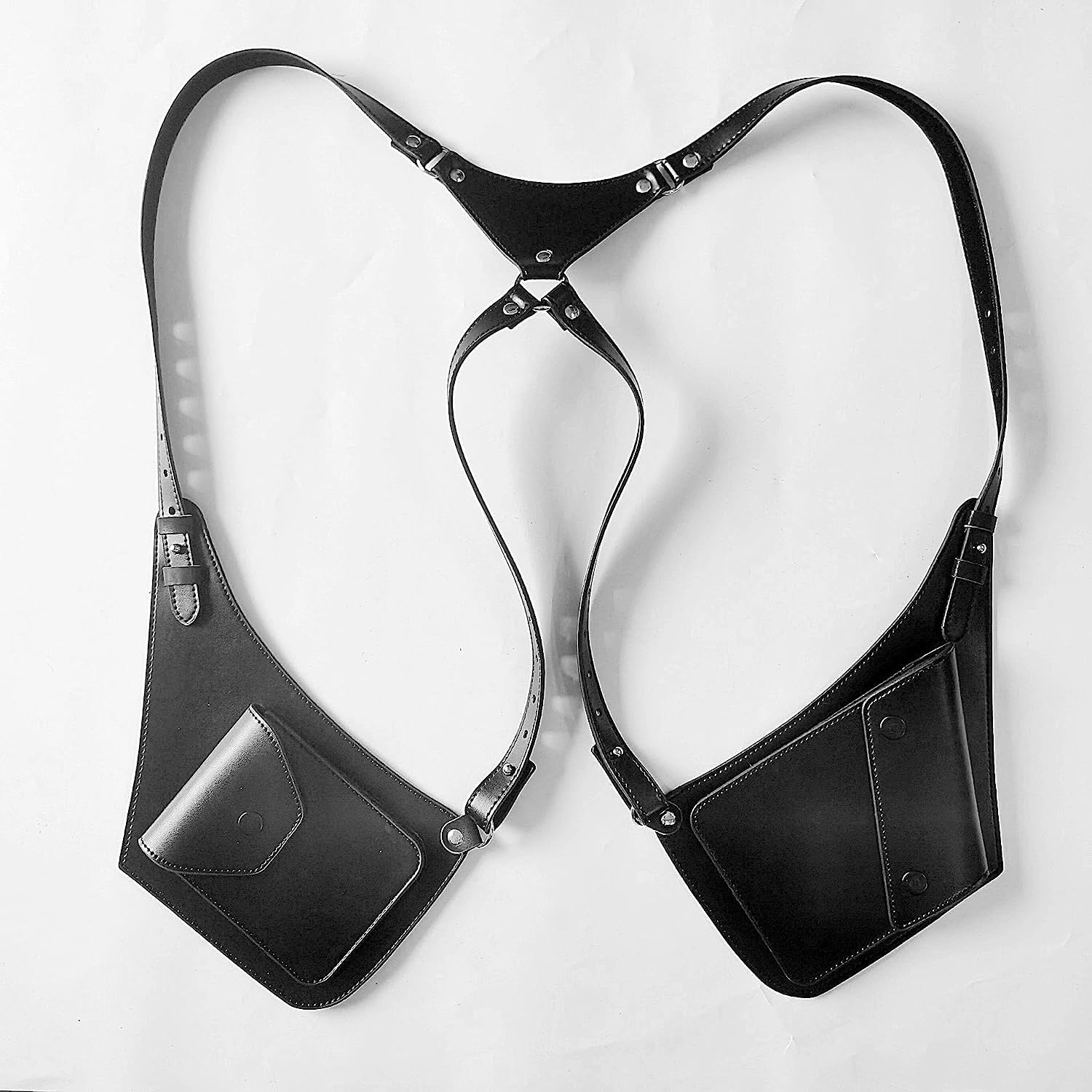 Caché en Plein Air Mode sous Les Bras Sac Réglable en Cuir PU Aisselle Sacoche Médiévale Rétro Double Bandoulière Anti-vol Téléphone étui Portefeuille pour Hommes Femmes