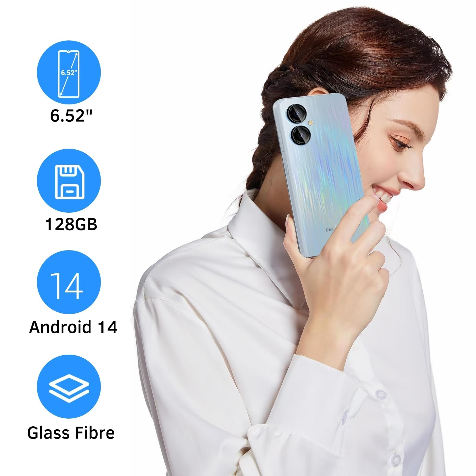 Smartphone Android 14 débloqué,Téléphone Portable écran HD de 6,52 pouces | 6 Go de RAM, 128 Go extensibles | Appareil photo 13 Mpx + 5 Mpx | Batterie 5000 mAh | Double SIM 4G | Android 14 | Bleu