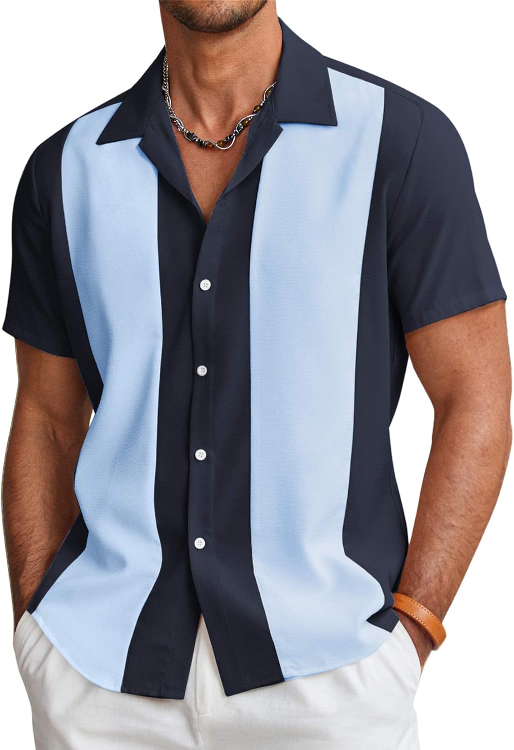 COOFANDY Men's Vintage Bowling Shirt Short Sleeve Button Down Summer Cuba Beach Shirts