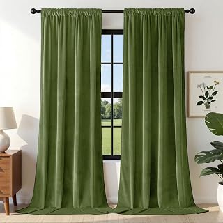 Joydeco Green Velvet Curtains 84 inch 2 Panel, Room Darkening Super Soft Velvet Drapes for Bedroom Living Room Thermal Insulated Window Drapes, Luxury Blackout Rod Pocket Curtains,W52 x L84 inch